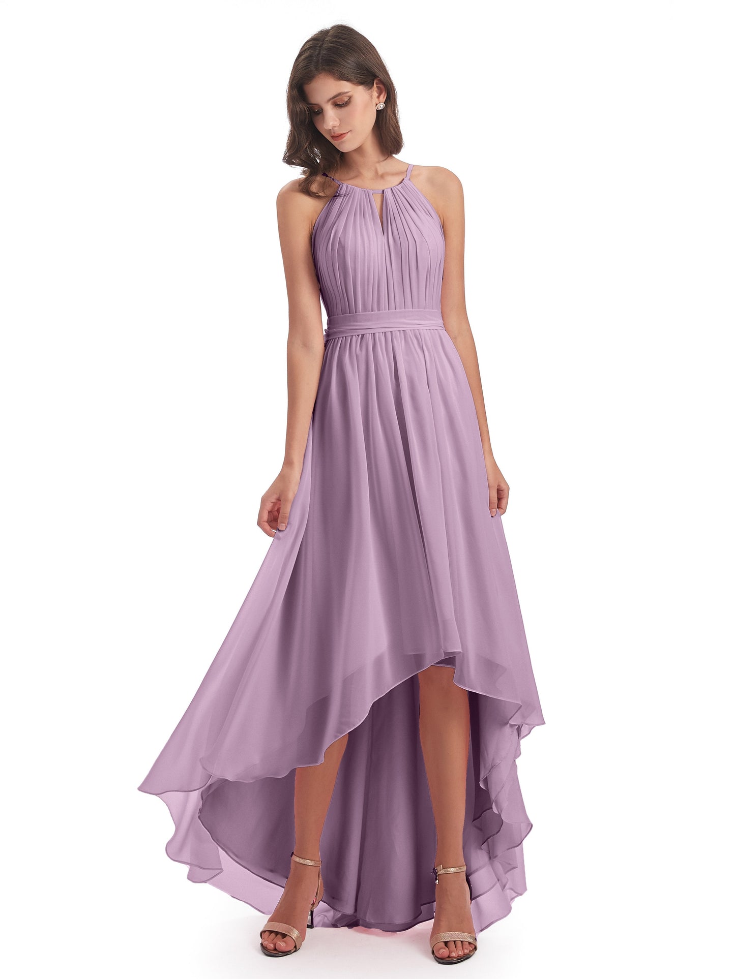 Oaklee Asymmetrical High Low Halter Chiffon Bridesmaid Dresses