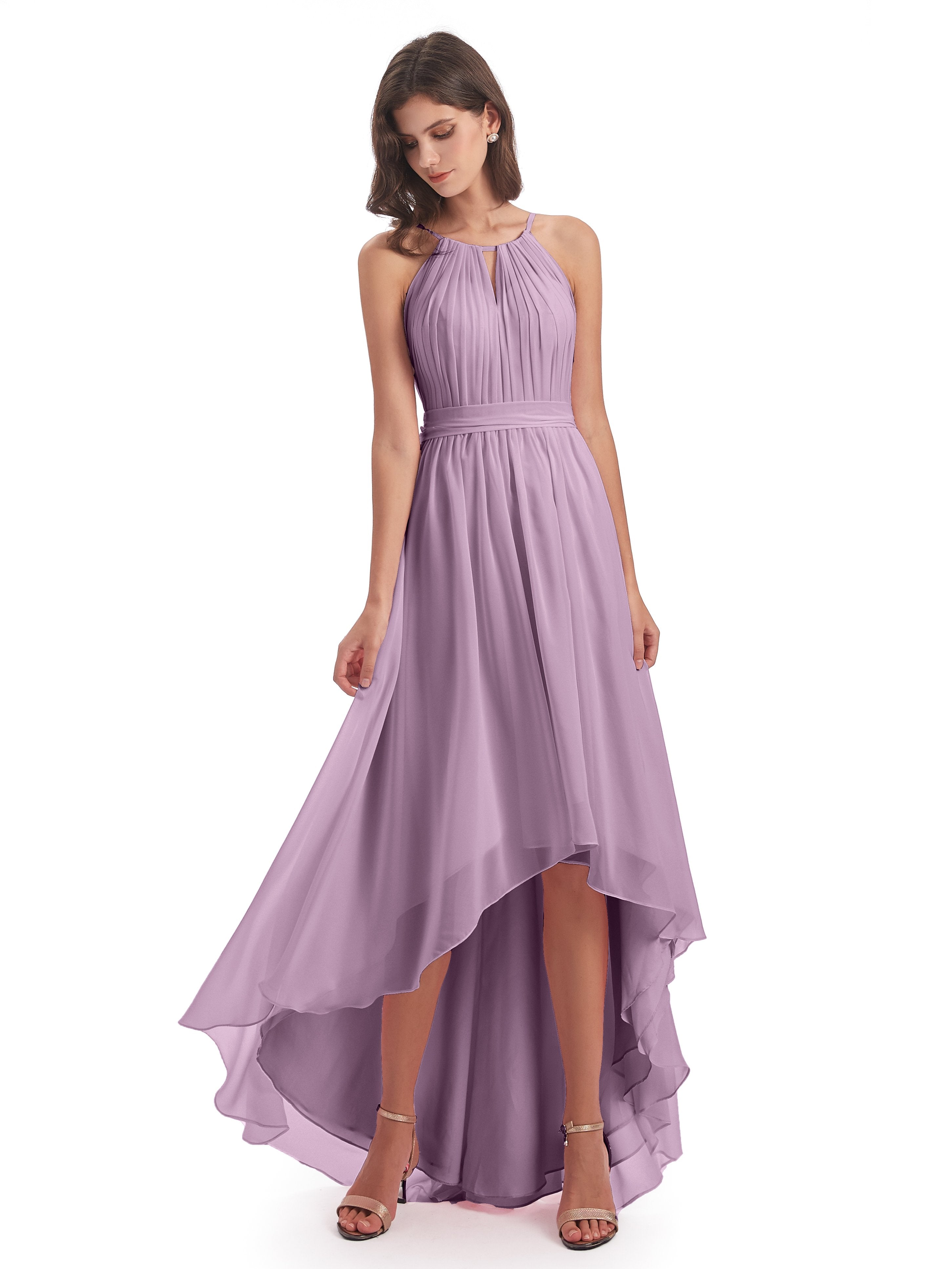 Oaklee Asymmetrical High Low Halter Chiffon Bridesmaid Dresses