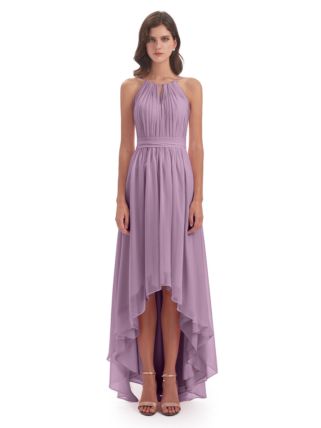 Oaklee Asymmetrical High Low Halter Chiffon Bridesmaid Dresses