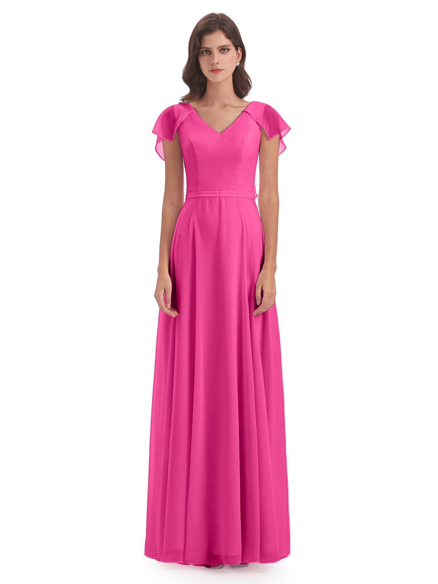 Paityn Sheath V-neck Ruffles Chiffon Long Bridesmaid Dresses
