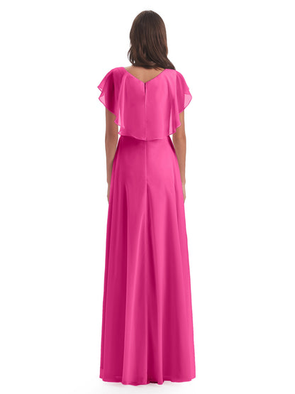 Paityn Sheath V-neck Ruffles Chiffon Long Bridesmaid Dresses