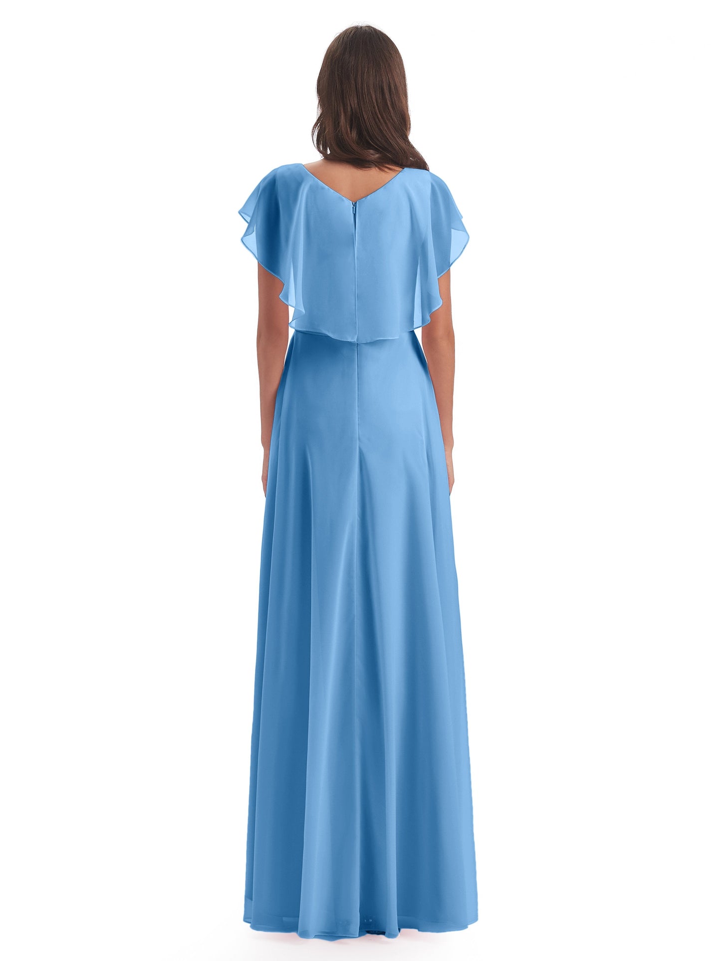 Paityn Sheath V-neck Ruffles Chiffon Long Bridesmaid Dresses
