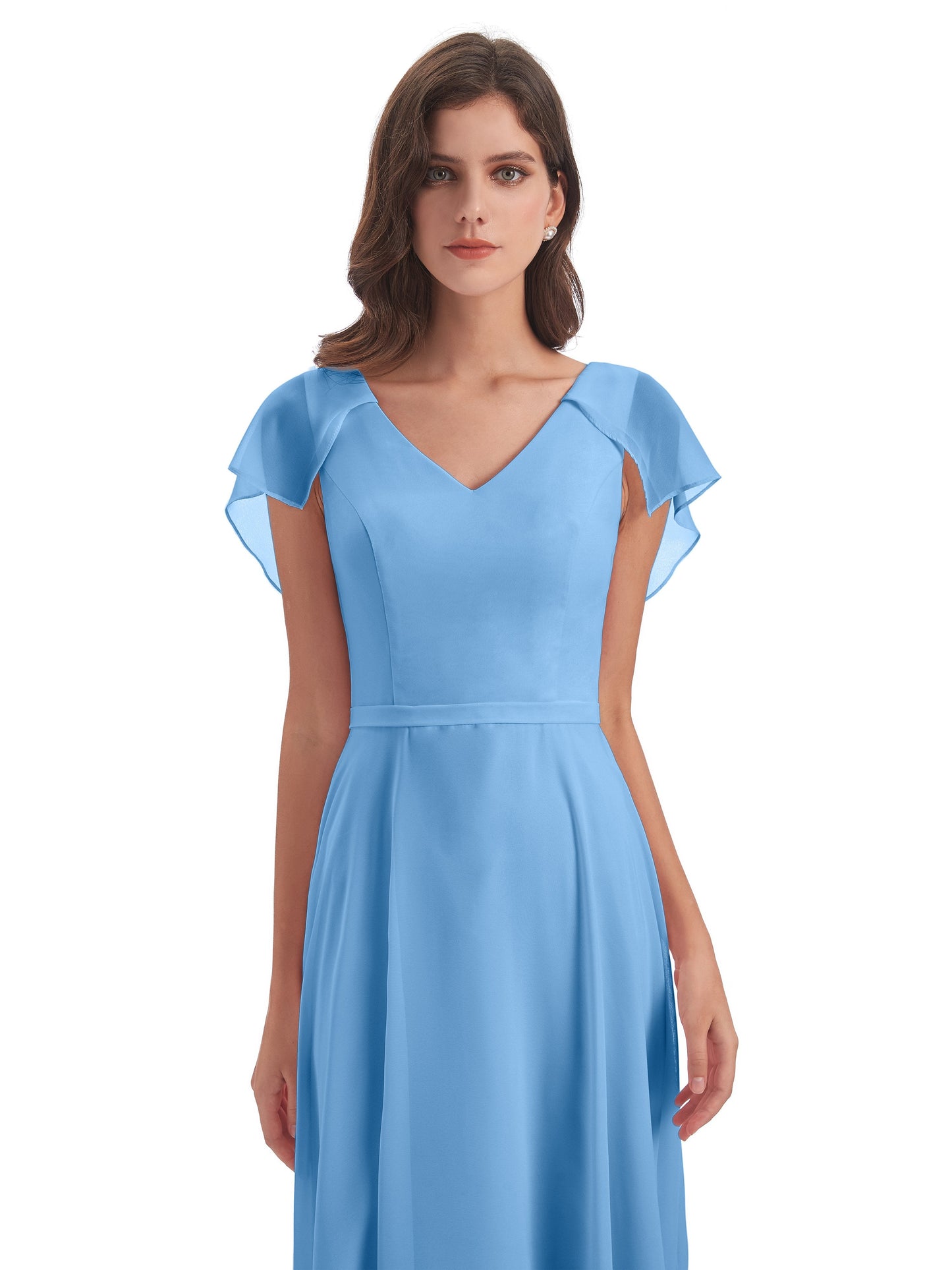 Paityn Sheath V-neck Ruffles Chiffon Long Bridesmaid Dresses