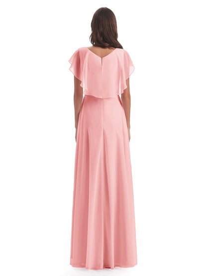 Paityn Sheath V-neck Ruffles Chiffon Long Bridesmaid Dresses