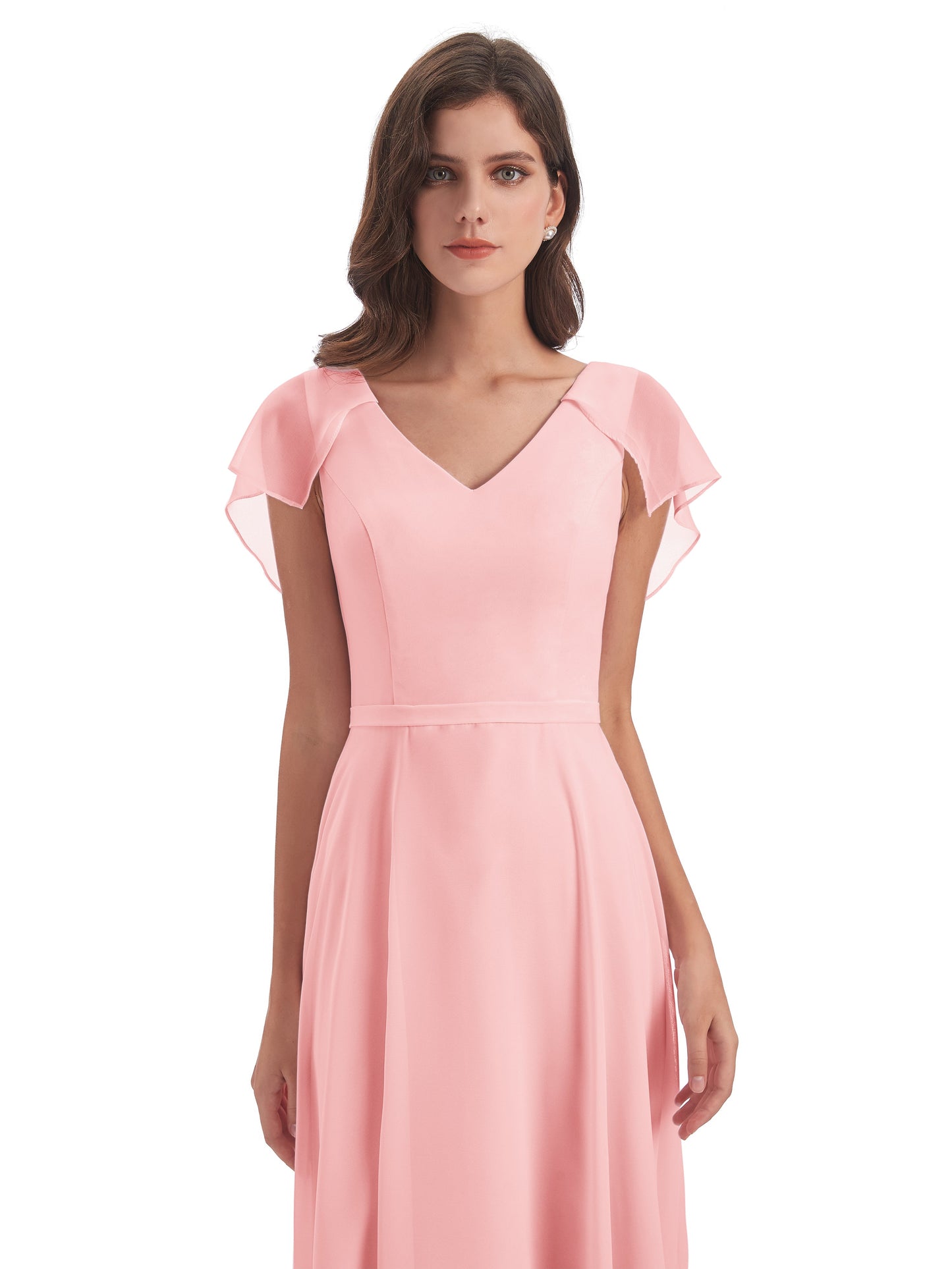 Paityn Sheath V-neck Ruffles Chiffon Long Bridesmaid Dresses