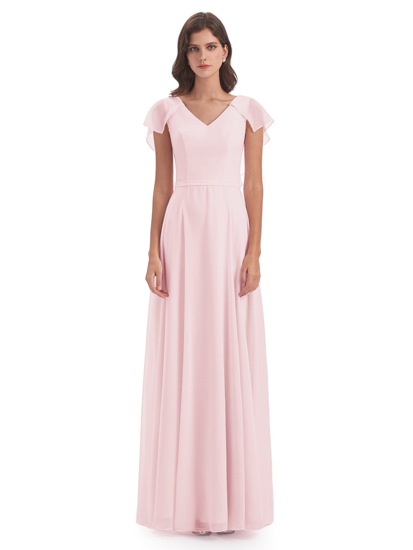 Paityn Sheath V-neck Ruffles Chiffon Long Bridesmaid Dresses