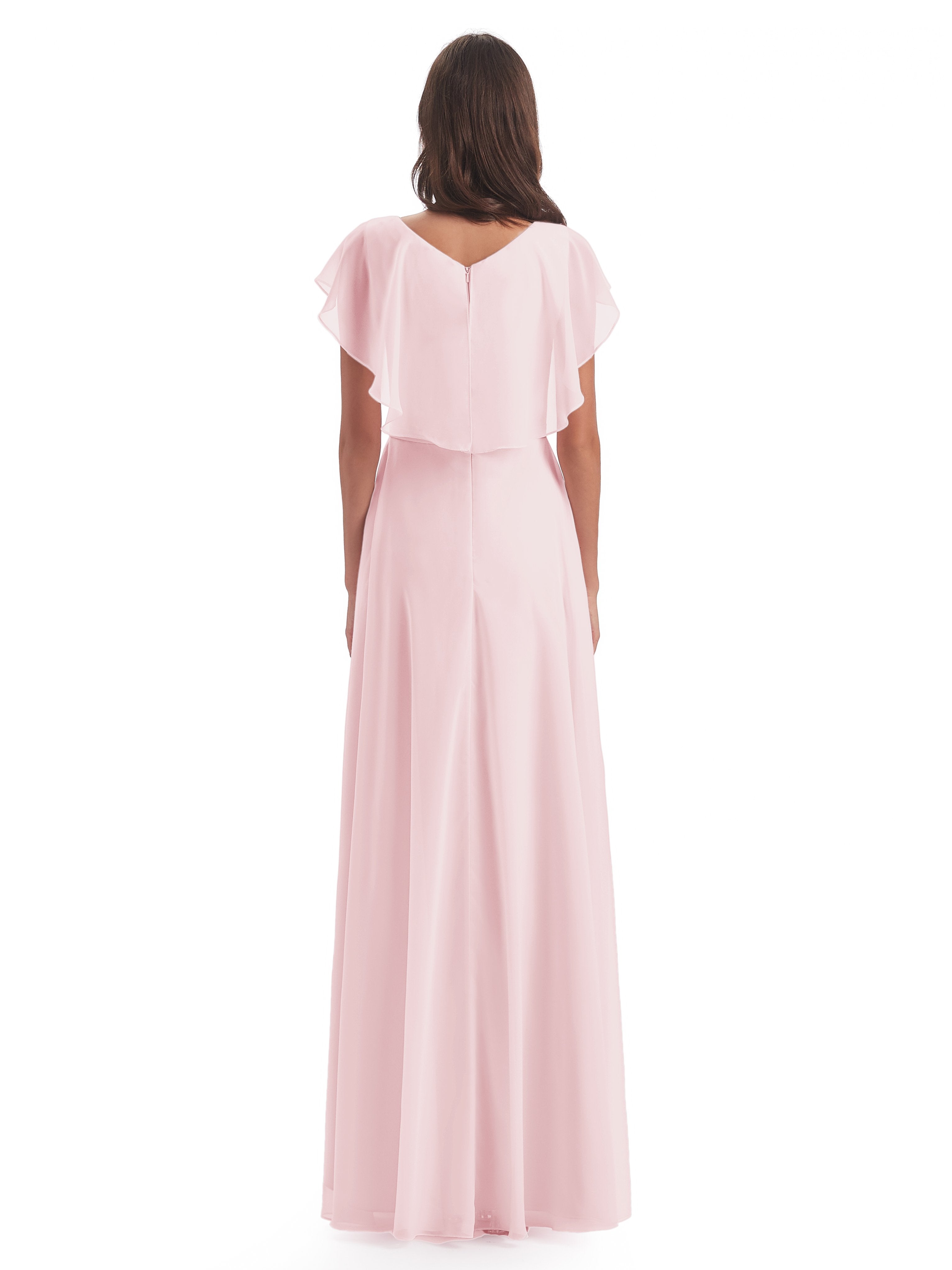 Paityn Sheath V-neck Ruffles Chiffon Long Bridesmaid Dresses
