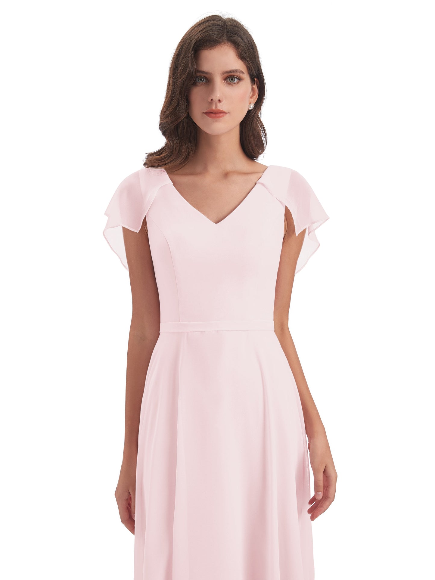 Paityn Sheath V-neck Ruffles Chiffon Long Bridesmaid Dresses