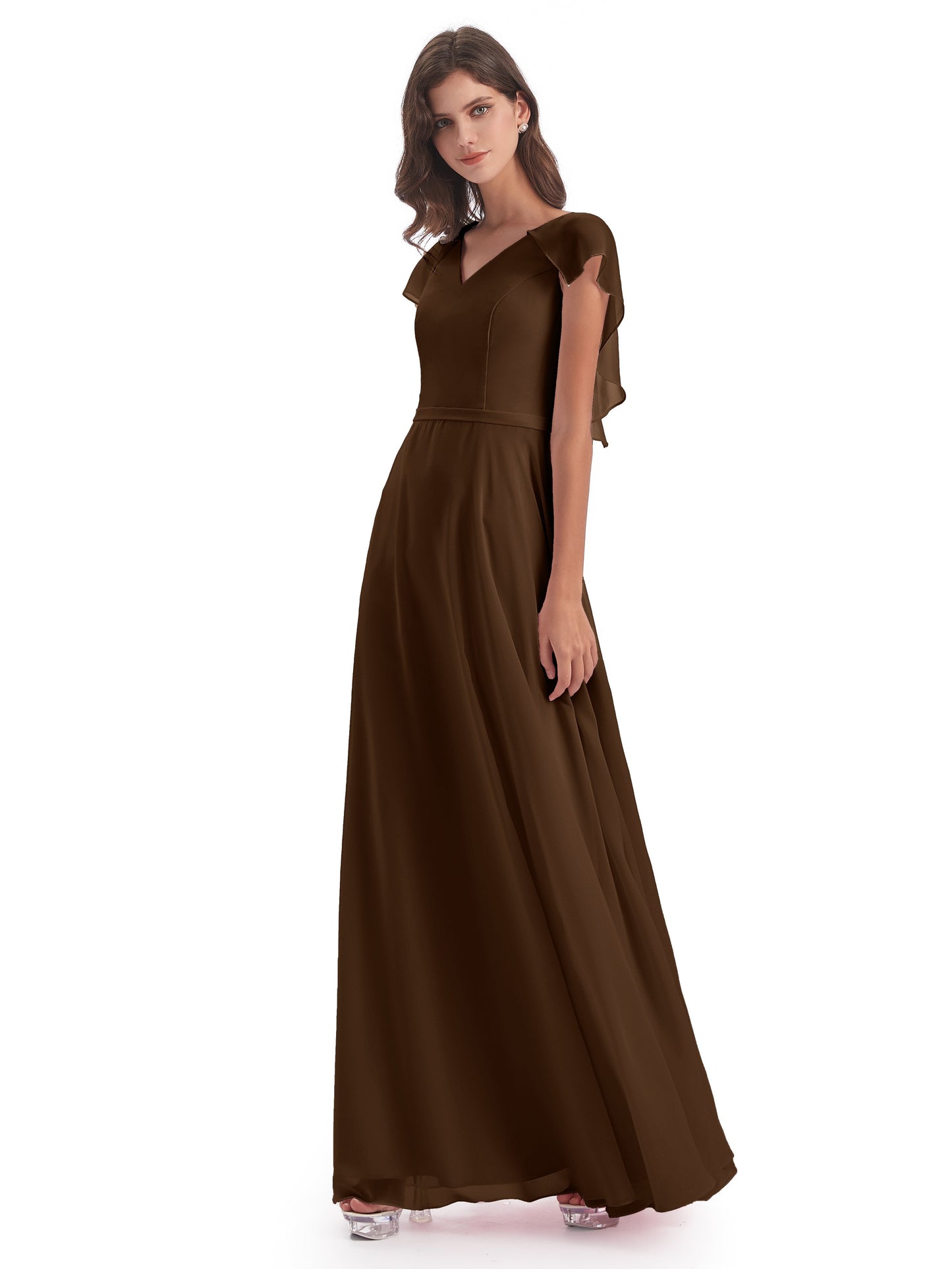 Paityn Sheath V-neck Ruffles Chiffon Long Bridesmaid Dresses