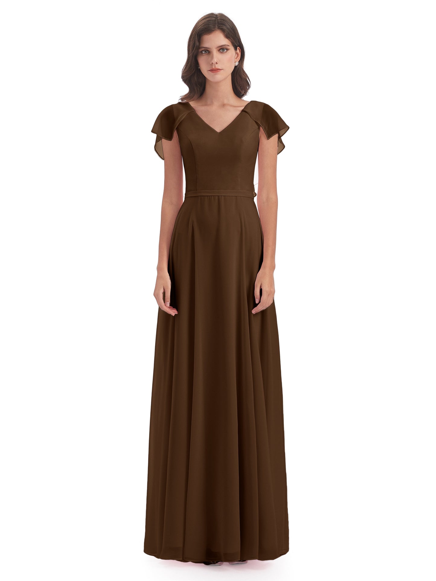 Paityn Sheath V-neck Ruffles Chiffon Long Bridesmaid Dresses
