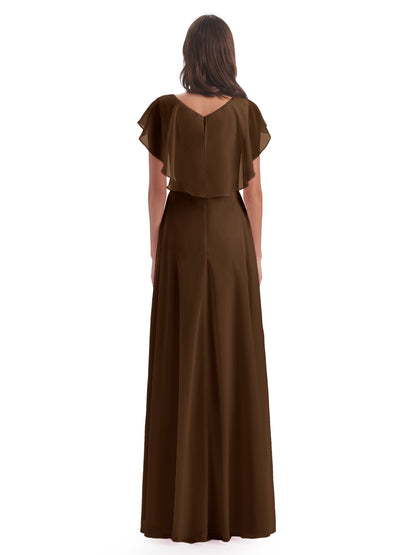 Paityn Sheath V-neck Ruffles Chiffon Long Bridesmaid Dresses