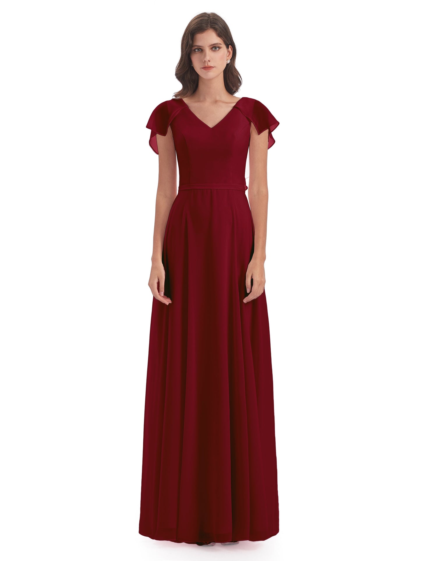 Paityn Sheath V-neck Ruffles Chiffon Long Bridesmaid Dresses