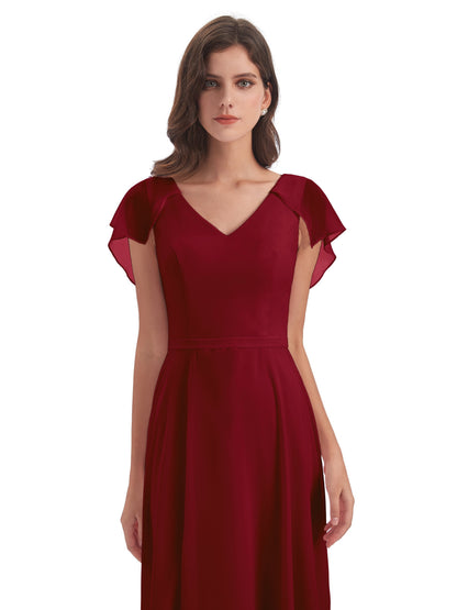 Paityn Sheath V-neck Ruffles Chiffon Long Bridesmaid Dresses