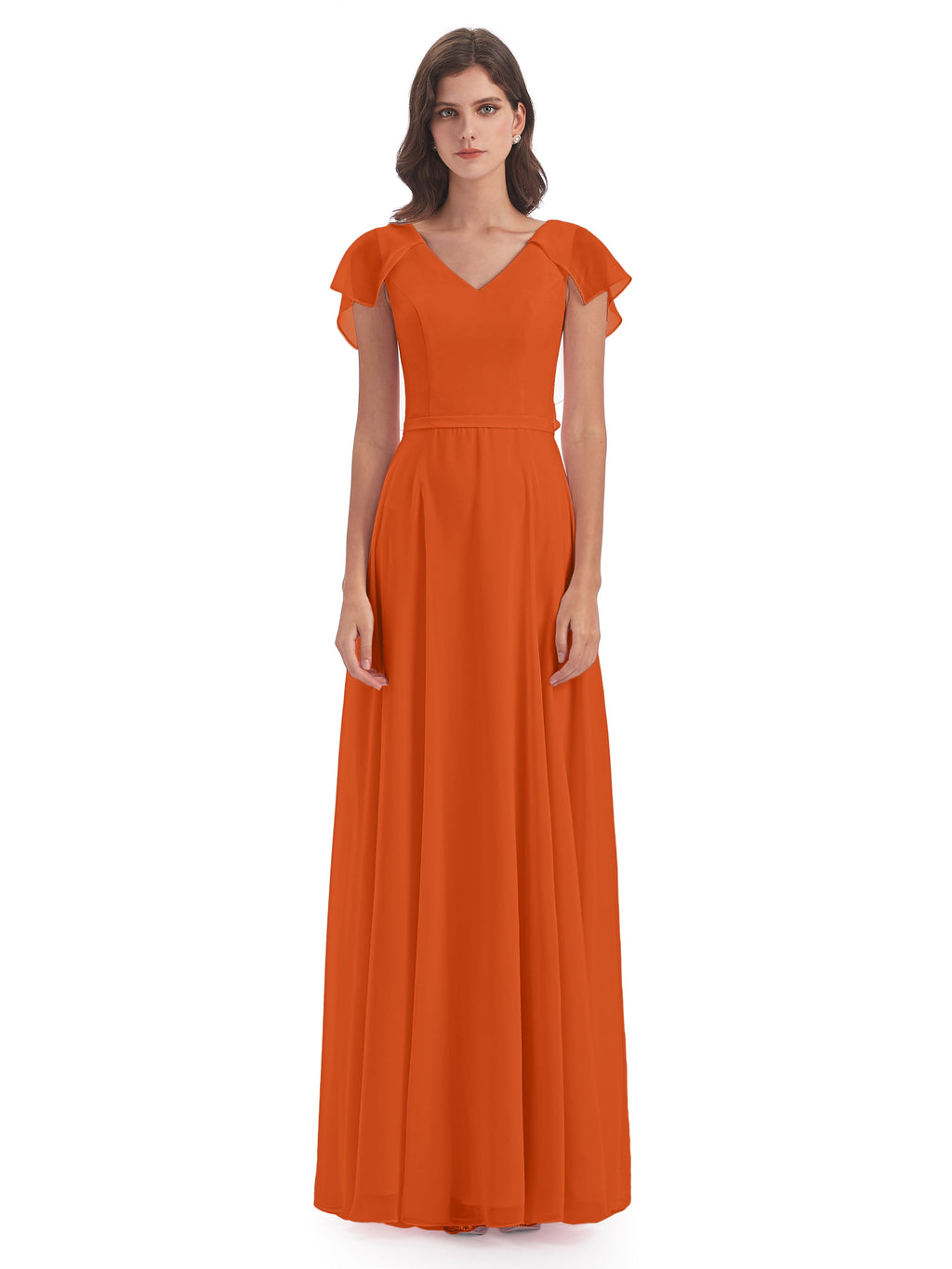 Paityn Sheath V-neck Ruffles Chiffon Long Bridesmaid Dresses
