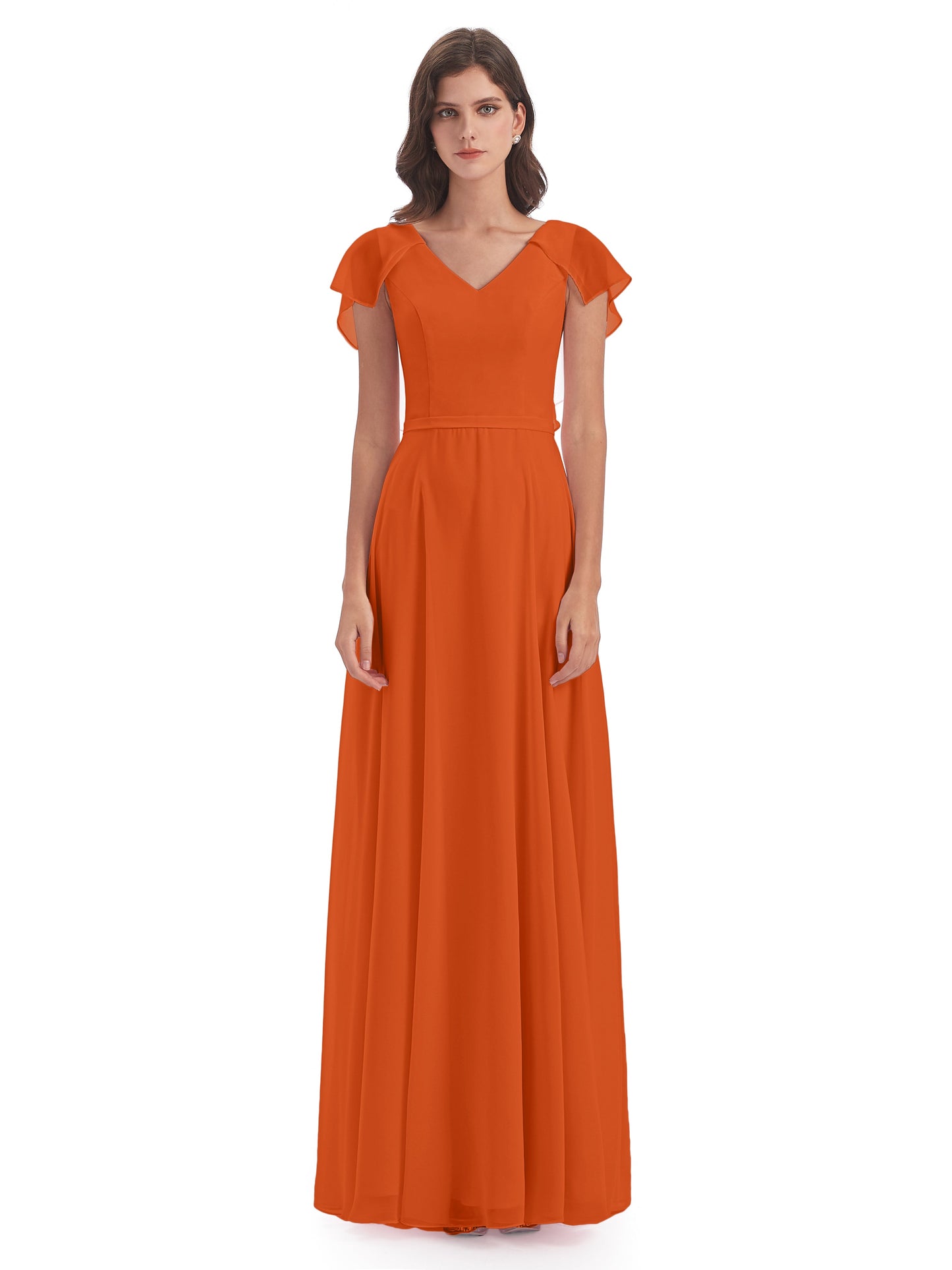 Paityn Sheath V-neck Ruffles Chiffon Long Bridesmaid Dresses