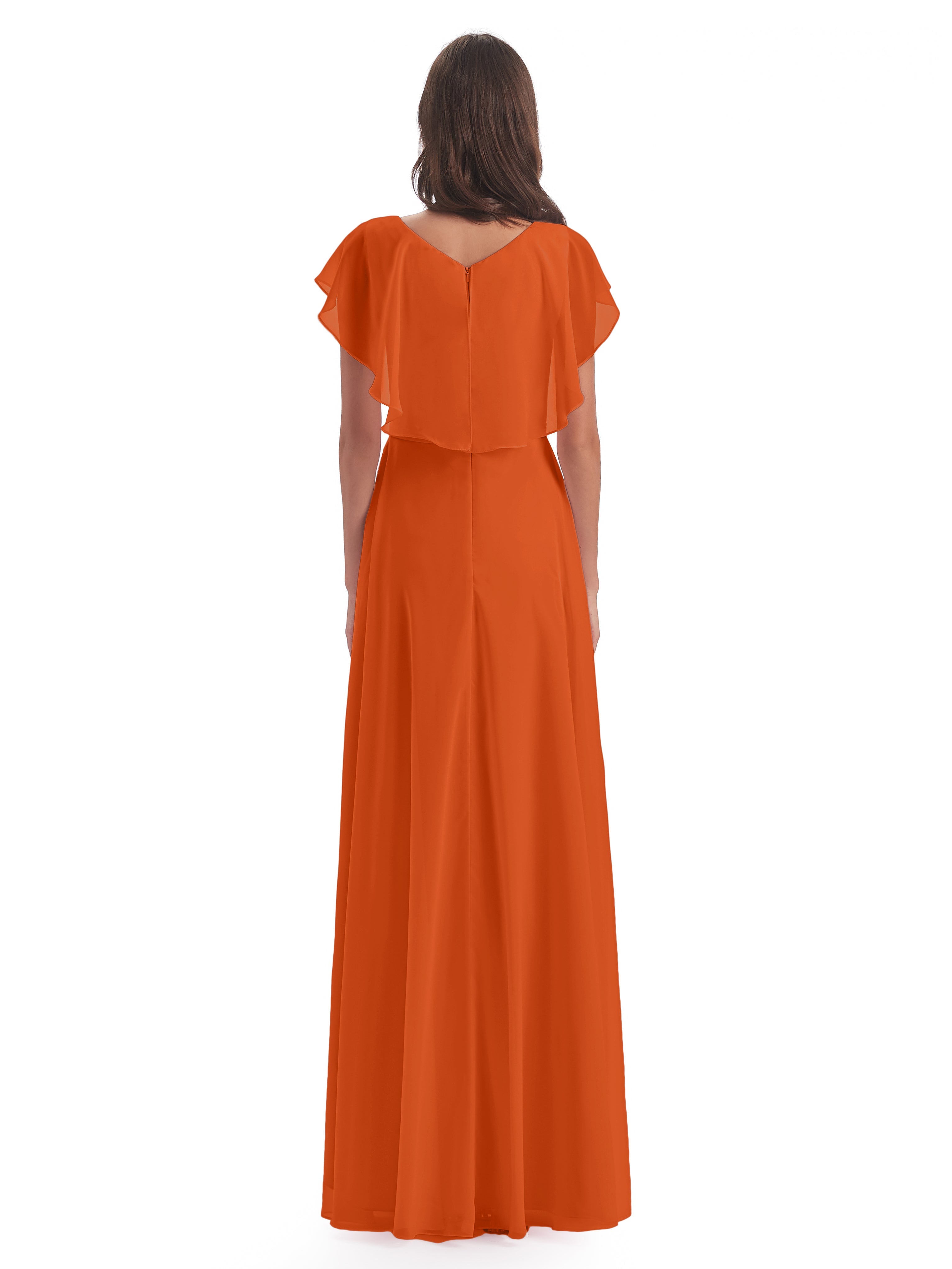 Paityn Sheath V-neck Ruffles Chiffon Long Bridesmaid Dresses