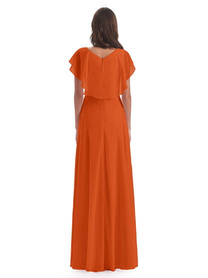 Paityn Sheath V-neck Ruffles Chiffon Long Bridesmaid Dresses