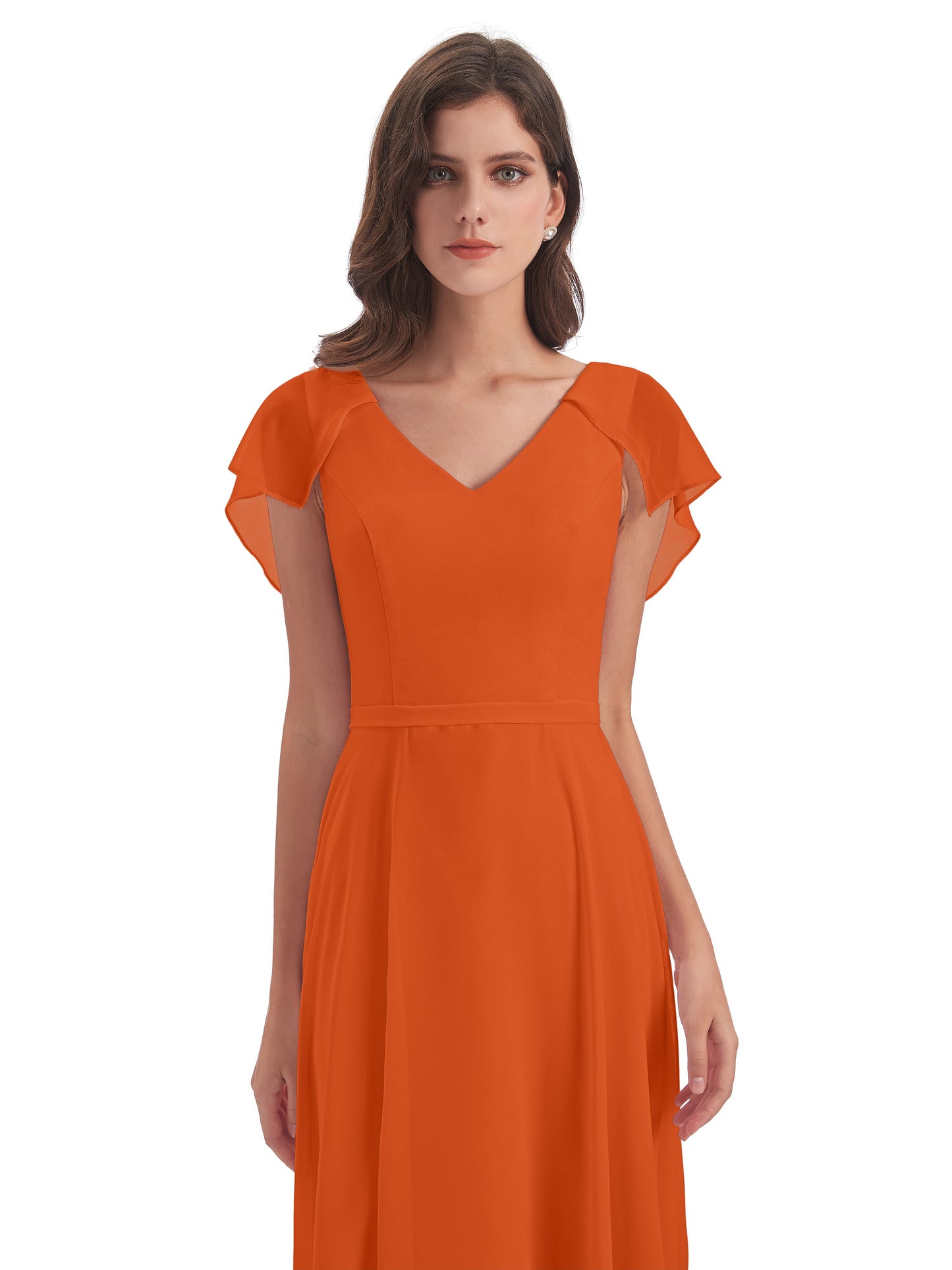 Paityn Sheath V-neck Ruffles Chiffon Long Bridesmaid Dresses