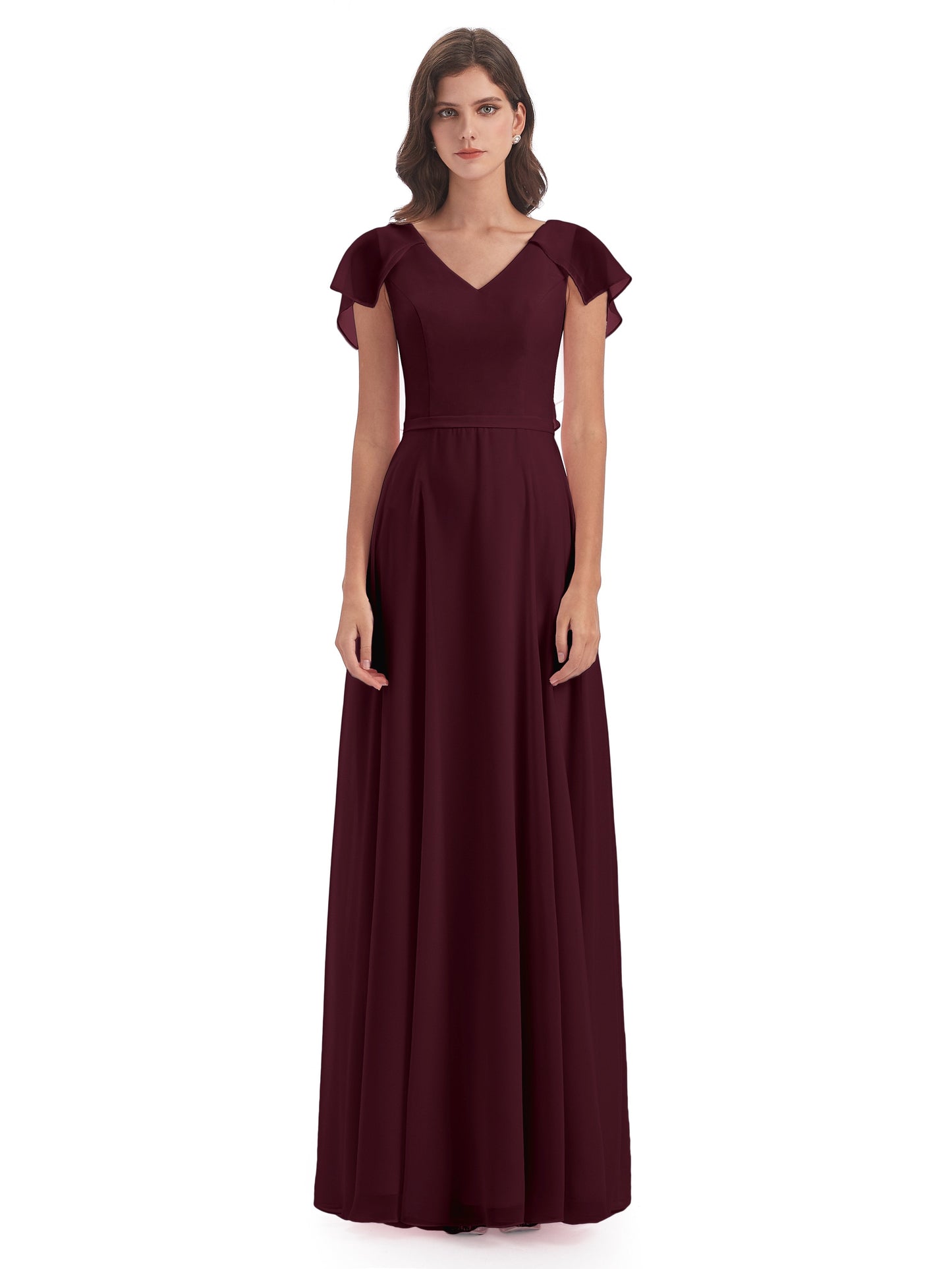 Paityn Sheath V-neck Ruffles Chiffon Long Bridesmaid Dresses