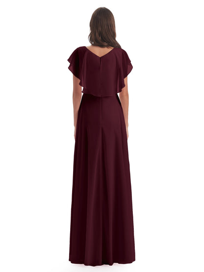 Paityn Sheath V-neck Ruffles Chiffon Long Bridesmaid Dresses