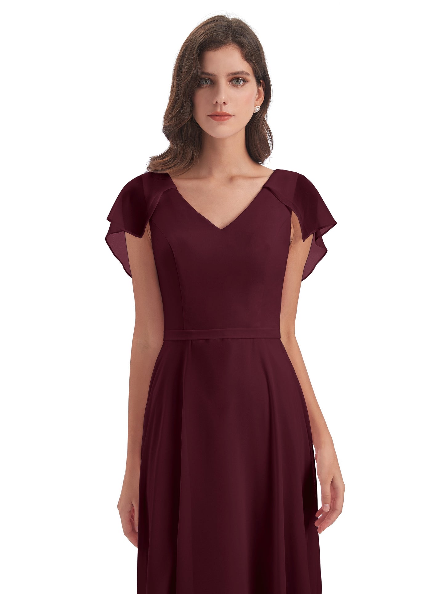 Paityn Sheath V-neck Ruffles Chiffon Long Bridesmaid Dresses