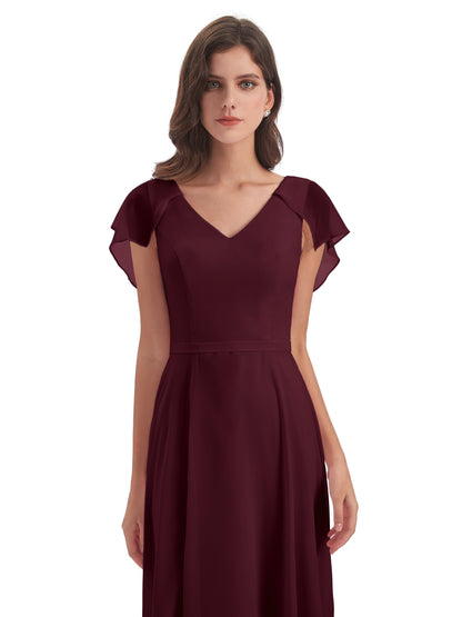 Paityn Sheath V-neck Ruffles Chiffon Long Bridesmaid Dresses