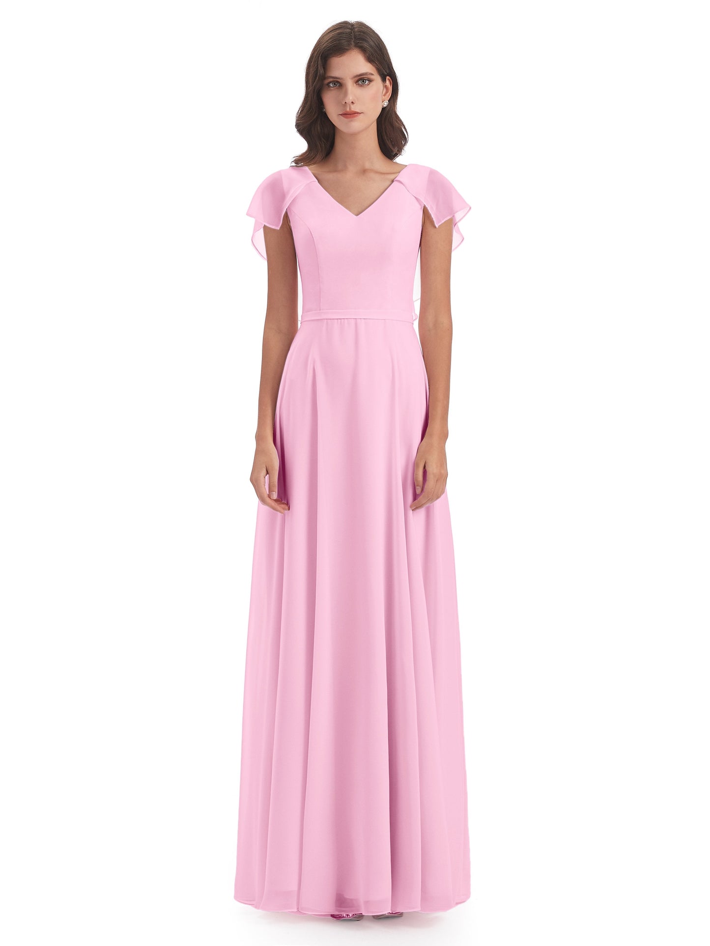 Paityn Sheath V-neck Ruffles Chiffon Long Bridesmaid Dresses