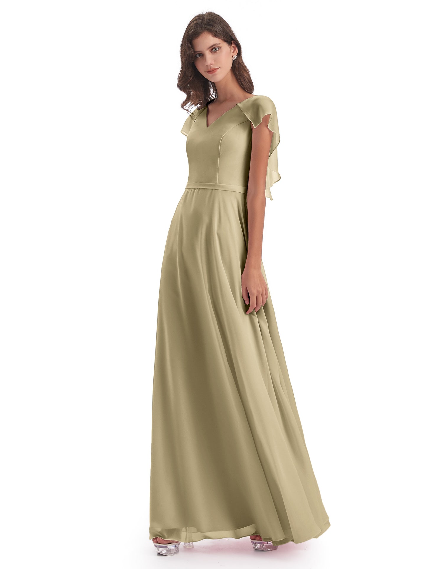 Paityn Sheath V-neck Ruffles Chiffon Long Bridesmaid Dresses