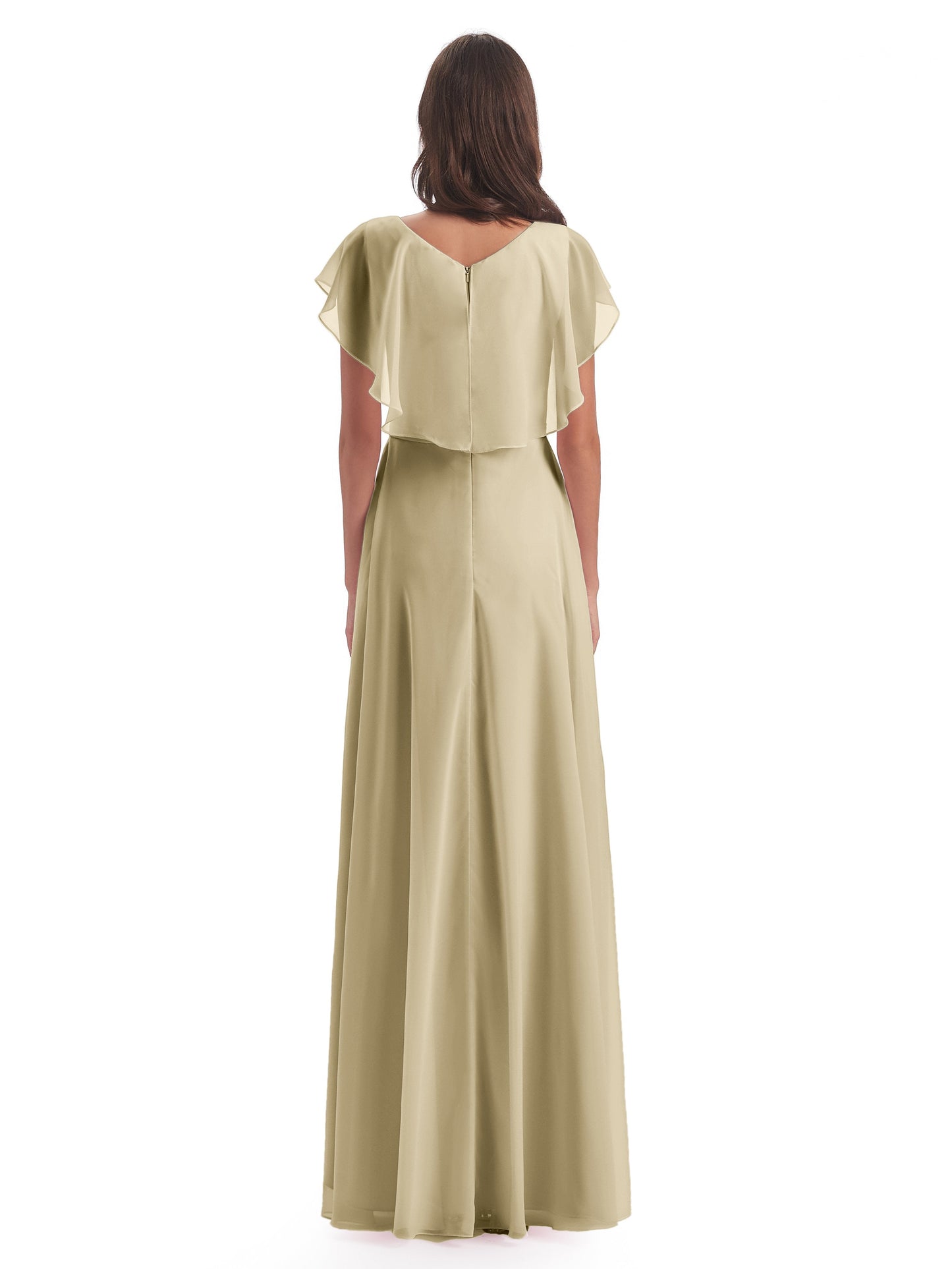 Paityn Sheath V-neck Ruffles Chiffon Long Bridesmaid Dresses