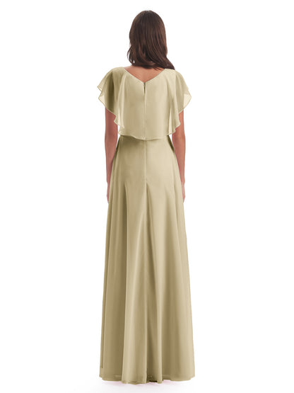 Paityn Sheath V-neck Ruffles Chiffon Long Bridesmaid Dresses