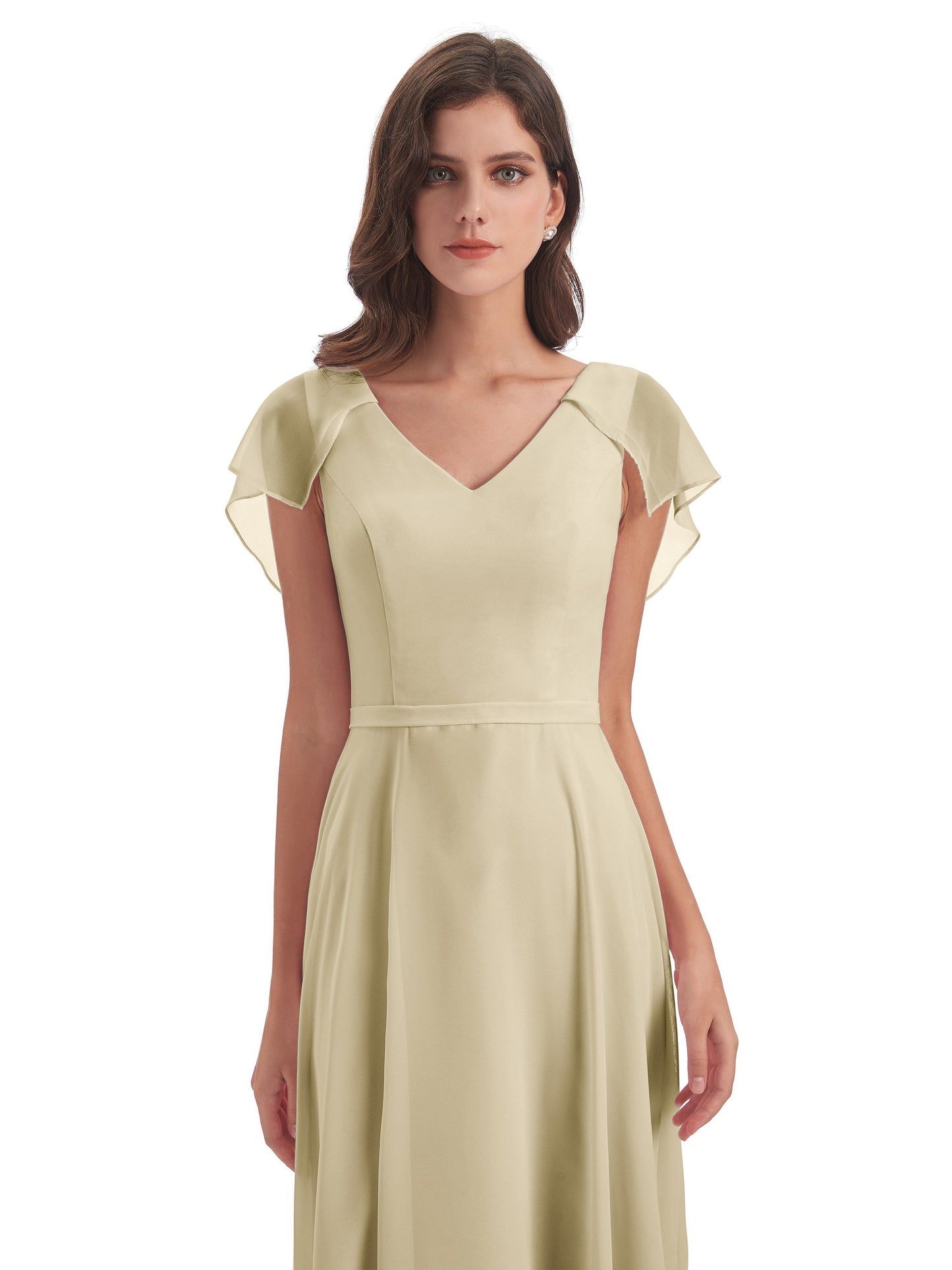 Paityn Sheath V-neck Ruffles Chiffon Long Bridesmaid Dresses