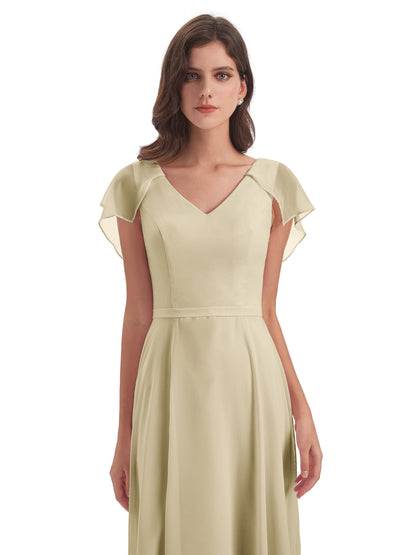 Paityn Sheath V-neck Ruffles Chiffon Long Bridesmaid Dresses