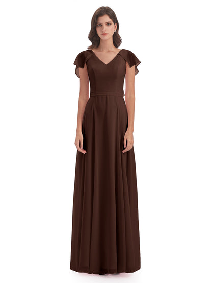 Paityn Sheath V-neck Ruffles Chiffon Long Bridesmaid Dresses