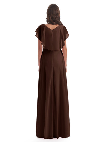 Paityn Sheath V-neck Ruffles Chiffon Long Bridesmaid Dresses