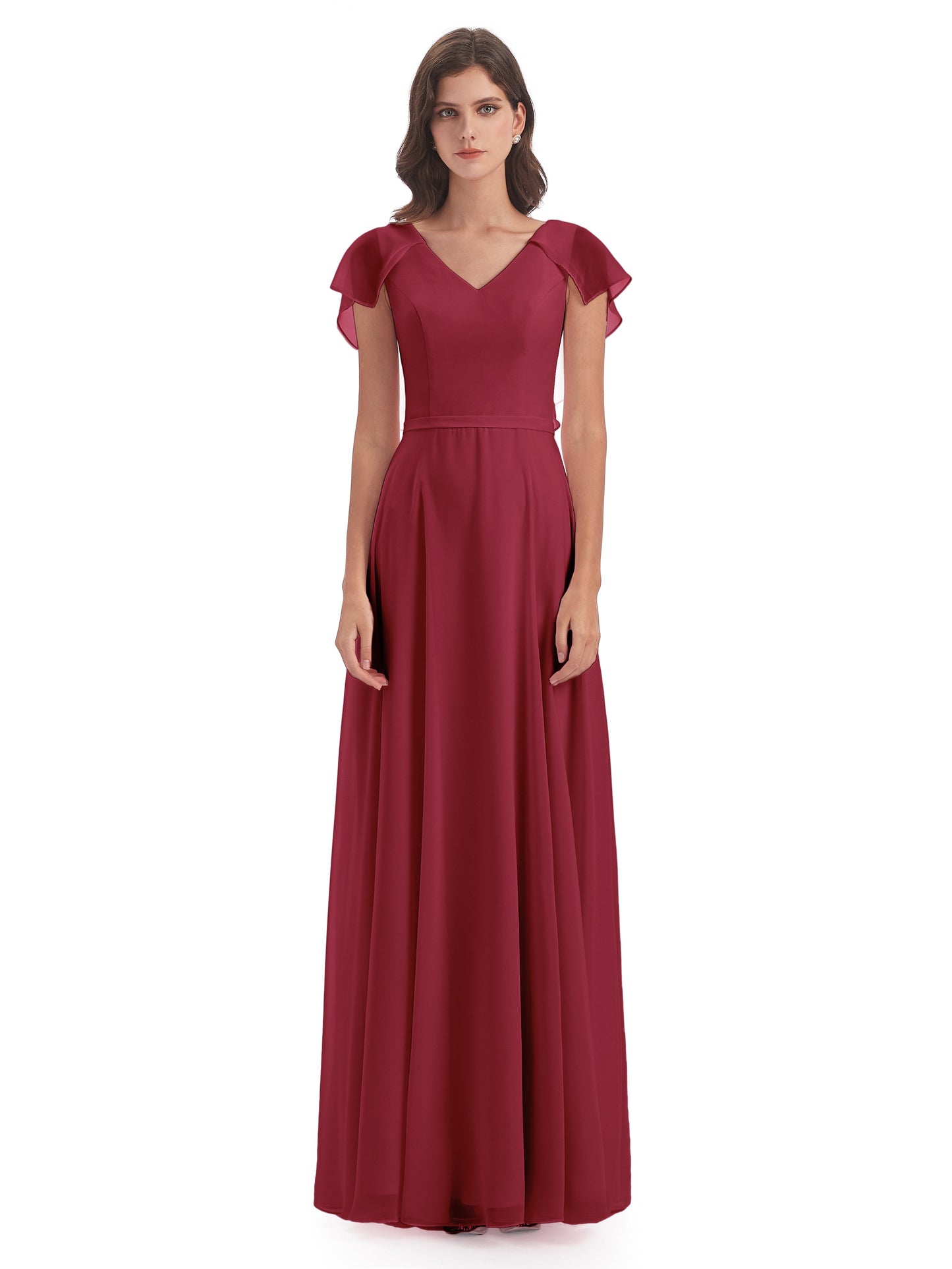 Paityn Sheath V-neck Ruffles Chiffon Long Bridesmaid Dresses
