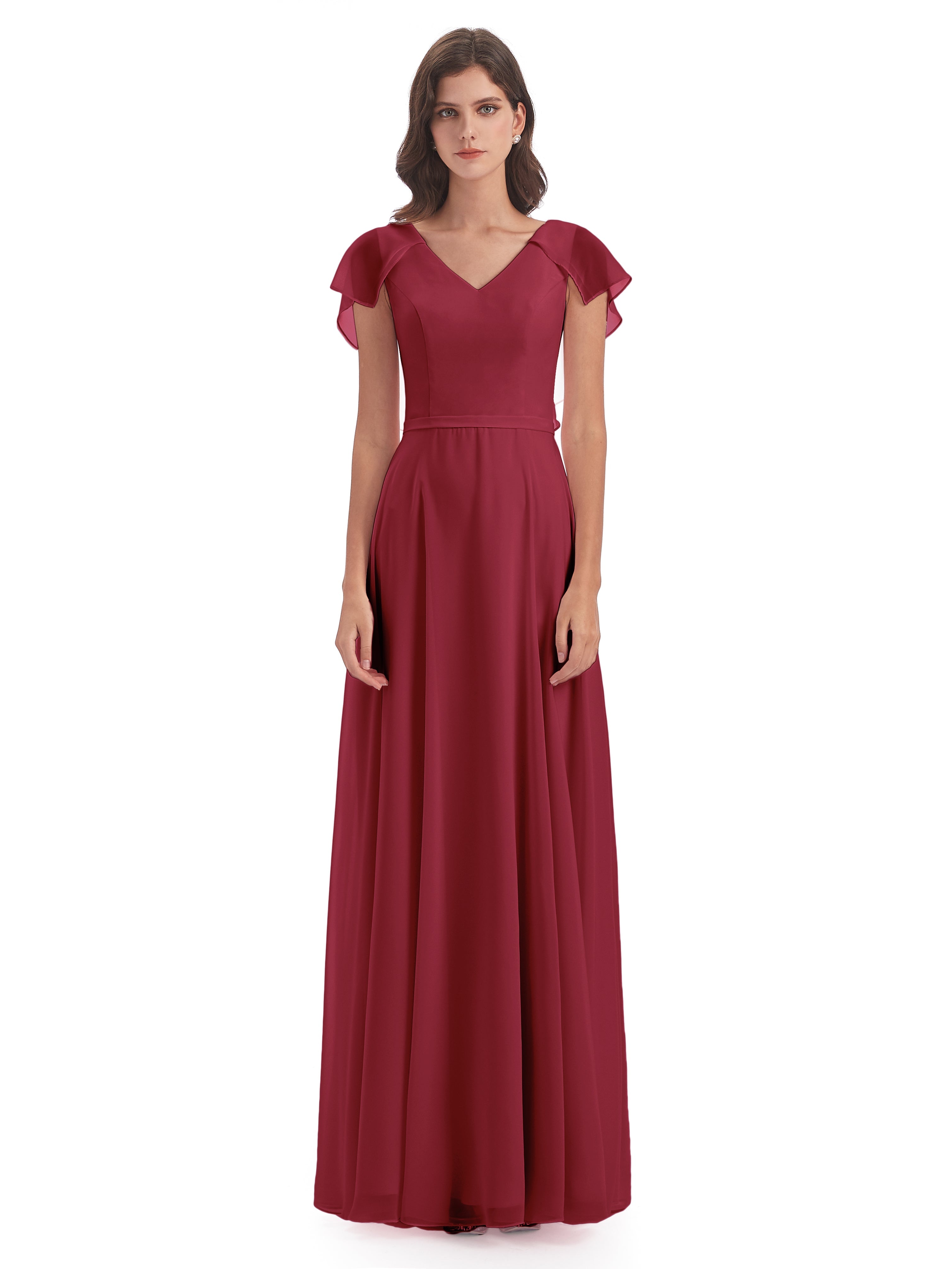 Paityn Sheath V-neck Ruffles Chiffon Long Bridesmaid Dresses