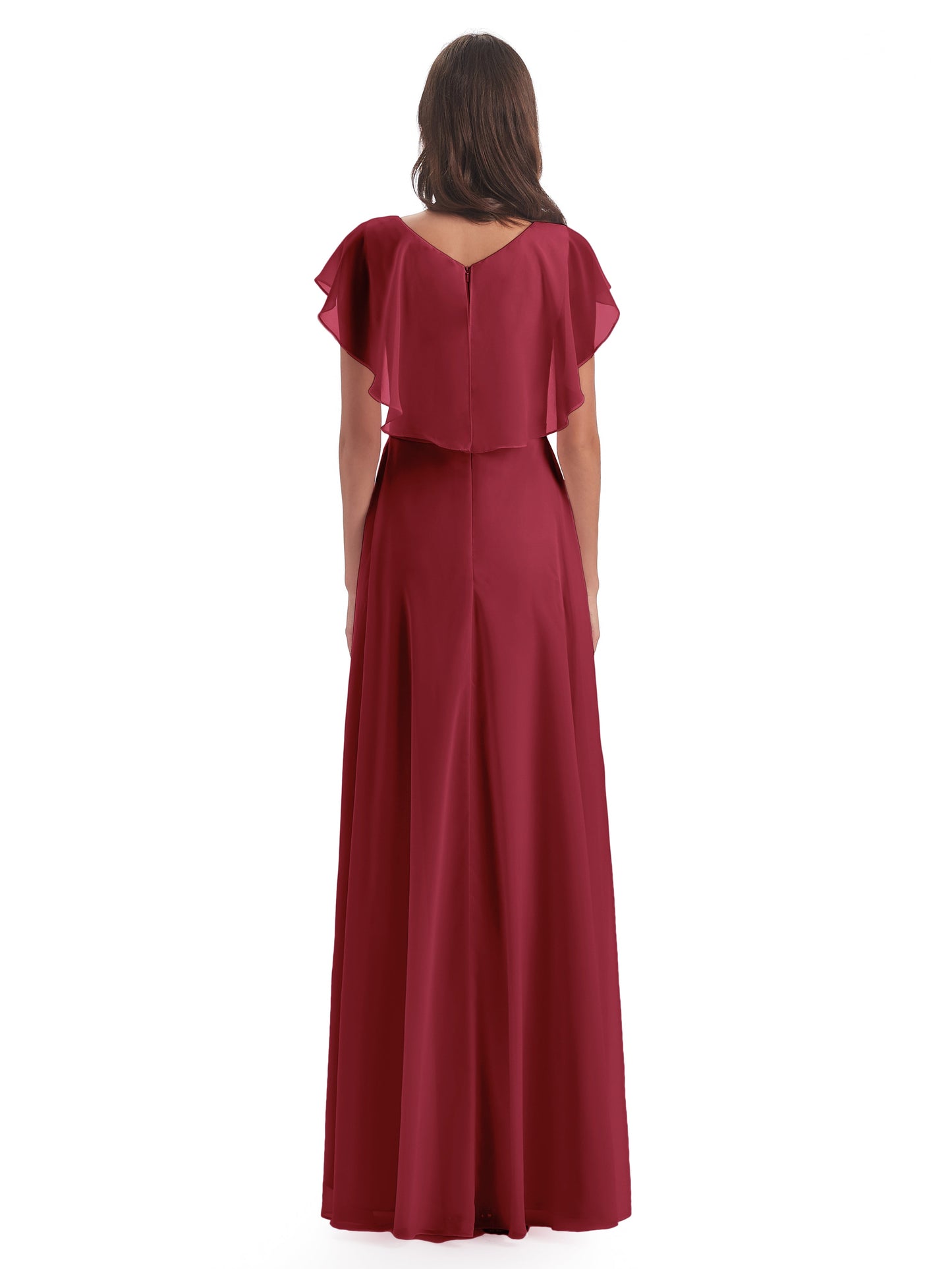 Paityn Sheath V-neck Ruffles Chiffon Long Bridesmaid Dresses