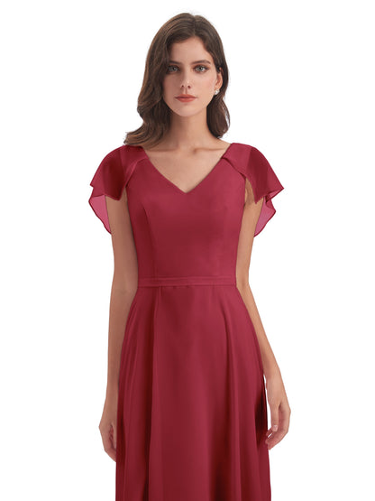 Paityn Sheath V-neck Ruffles Chiffon Long Bridesmaid Dresses