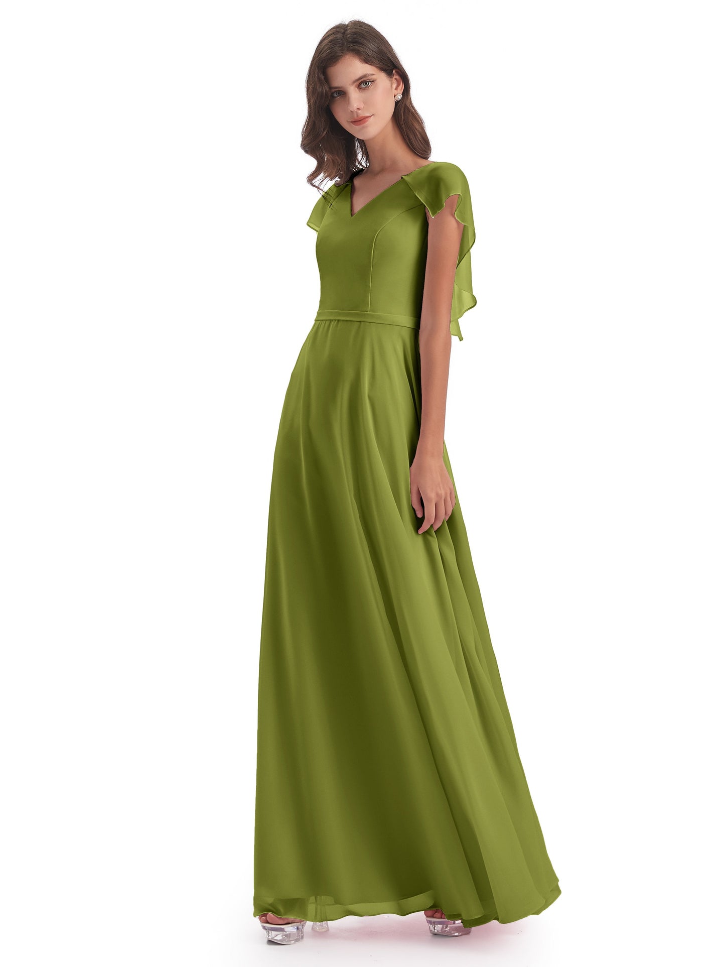 Paityn Sheath V-neck Ruffles Chiffon Long Bridesmaid Dresses
