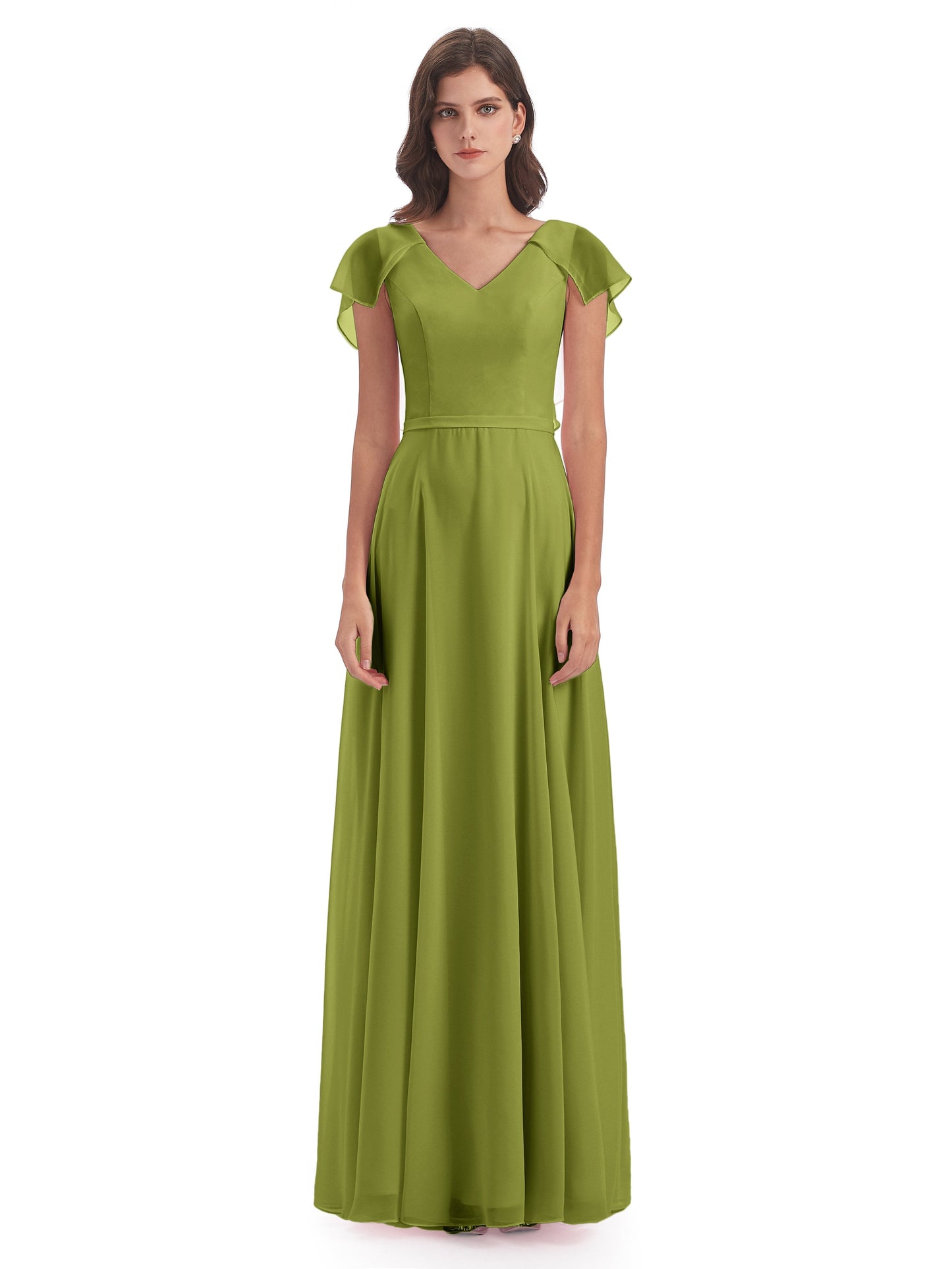 Paityn Sheath V-neck Ruffles Chiffon Long Bridesmaid Dresses