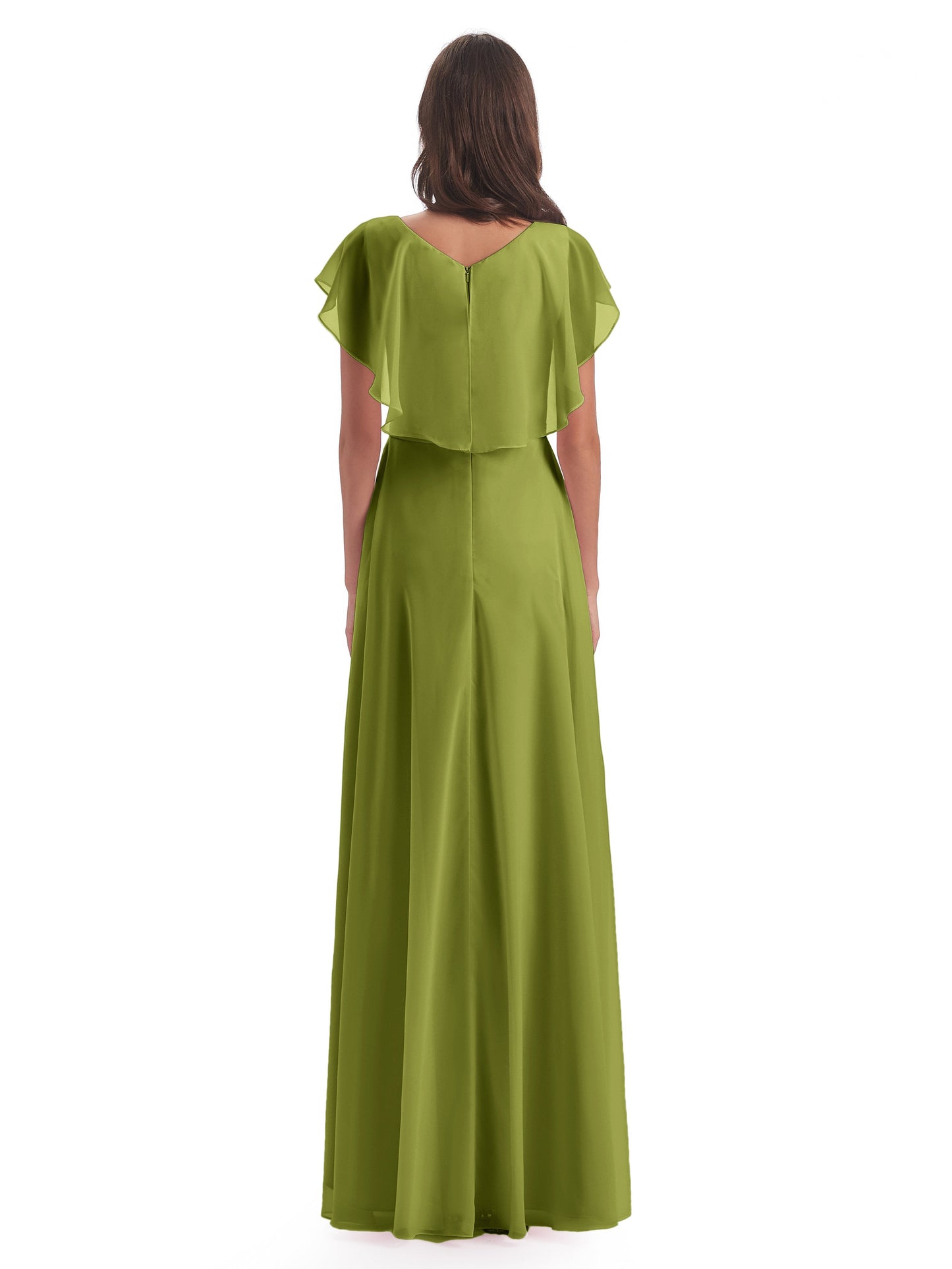 Paityn Sheath V-neck Ruffles Chiffon Long Bridesmaid Dresses