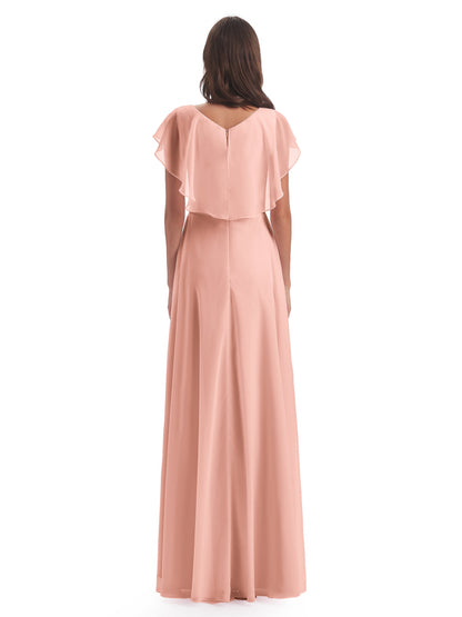 Paityn Sheath V-neck Ruffles Chiffon Long Bridesmaid Dresses