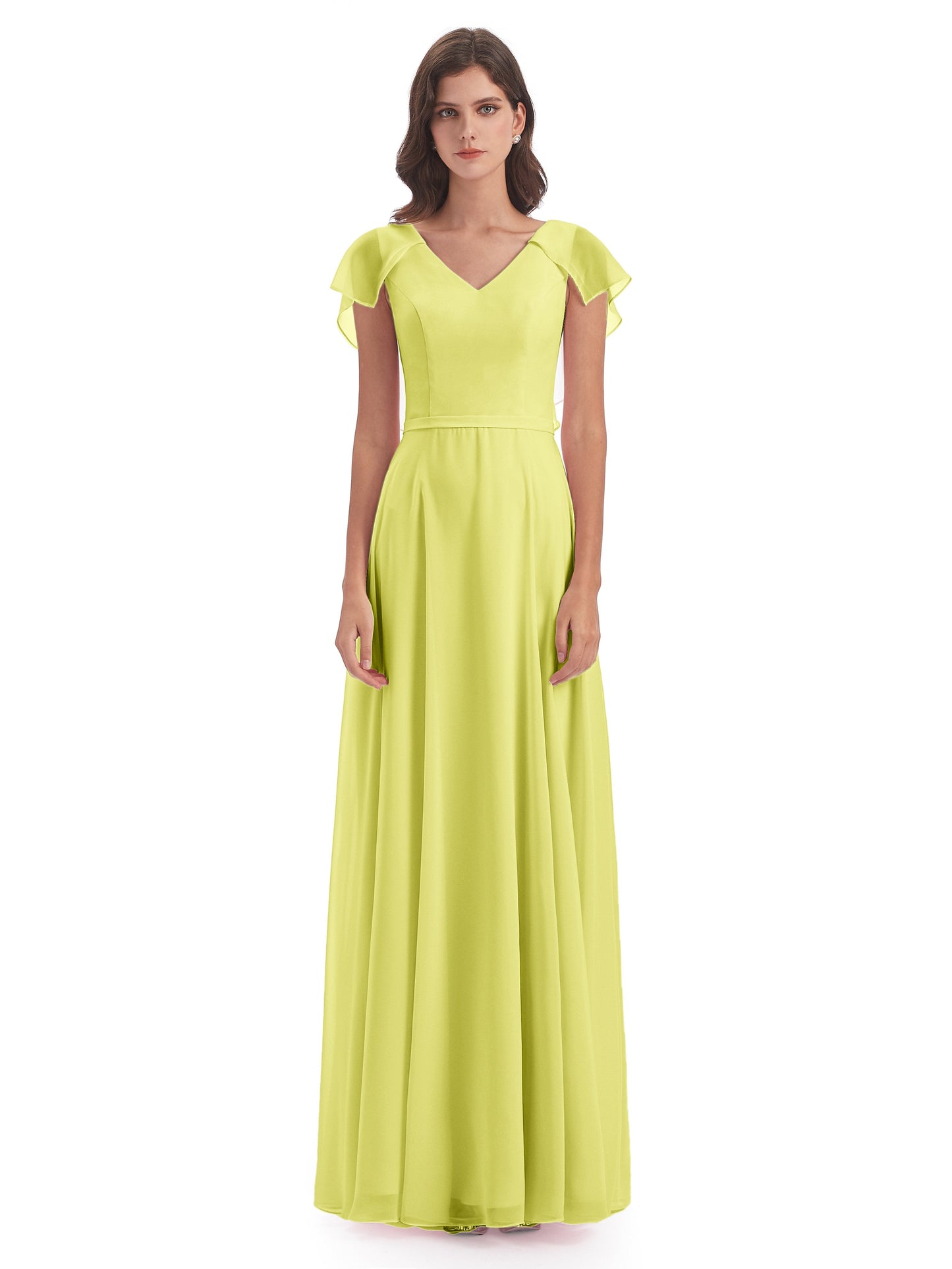 Paityn Sheath V-neck Ruffles Chiffon Long Bridesmaid Dresses