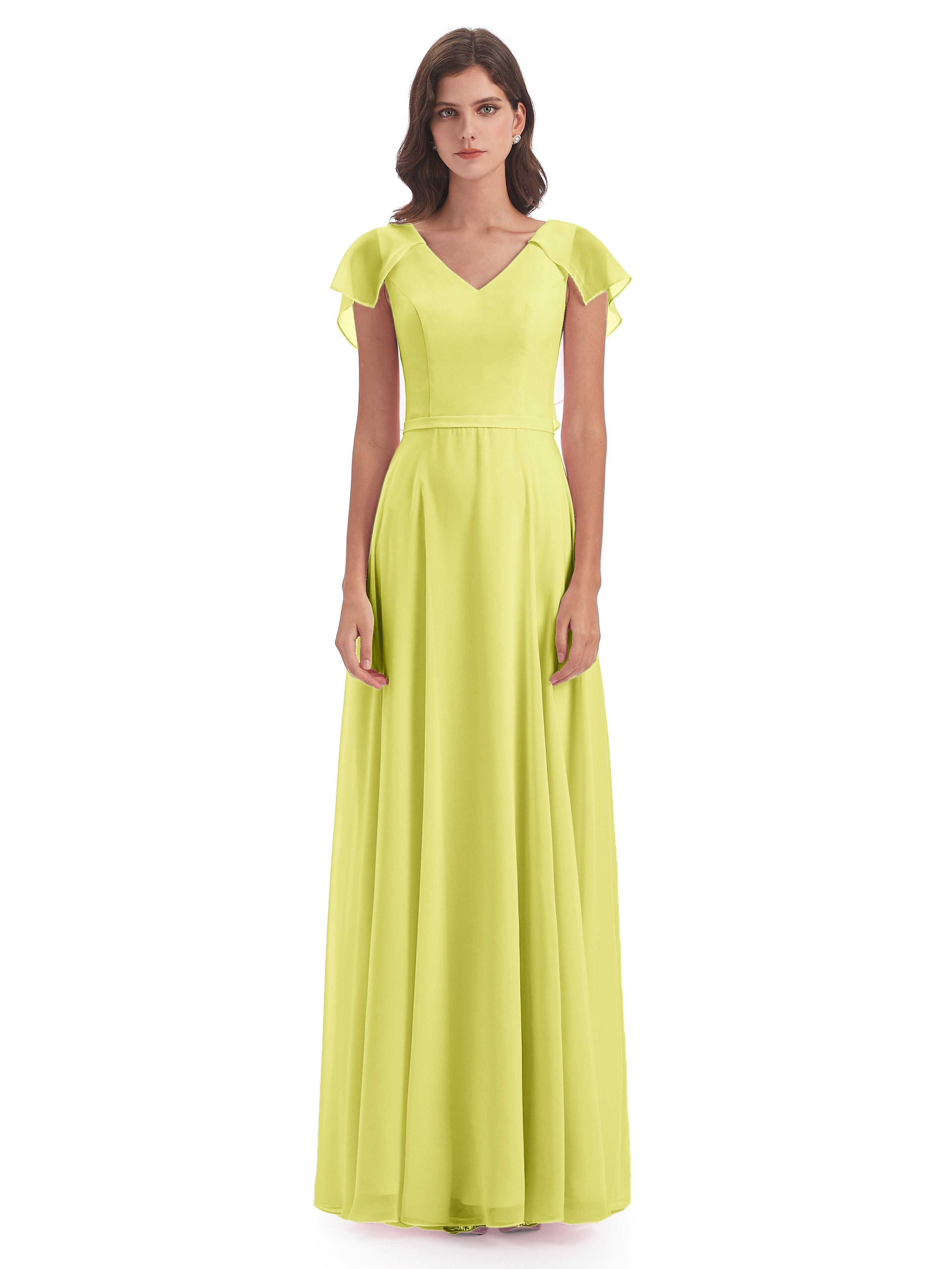 Paityn Sheath V-neck Ruffles Chiffon Long Bridesmaid Dresses