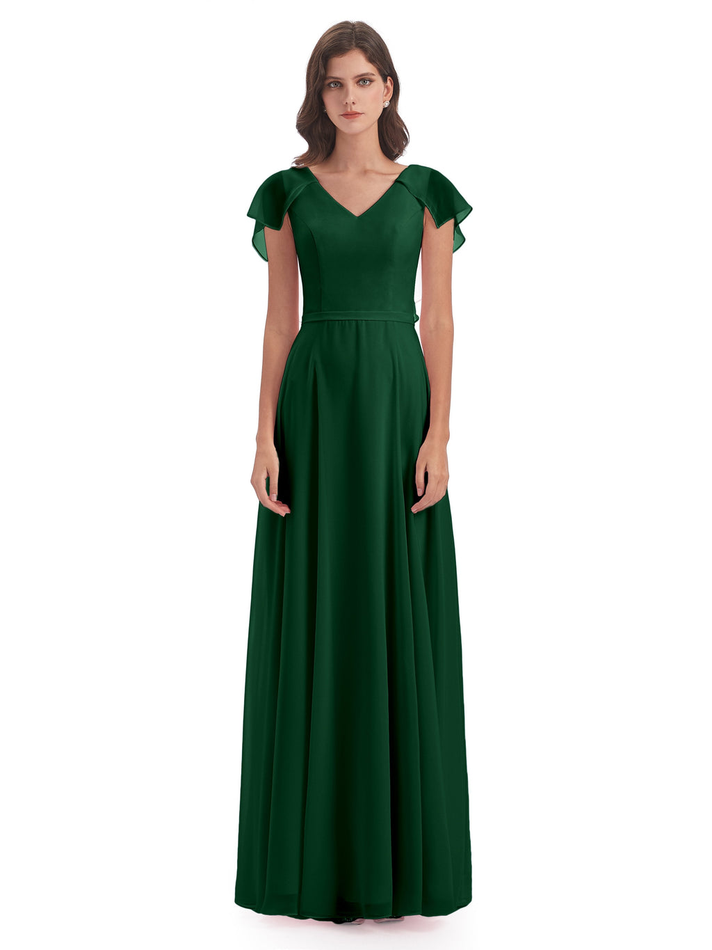 Paityn Sheath V-neck Ruffles Chiffon Long Bridesmaid Dresses
