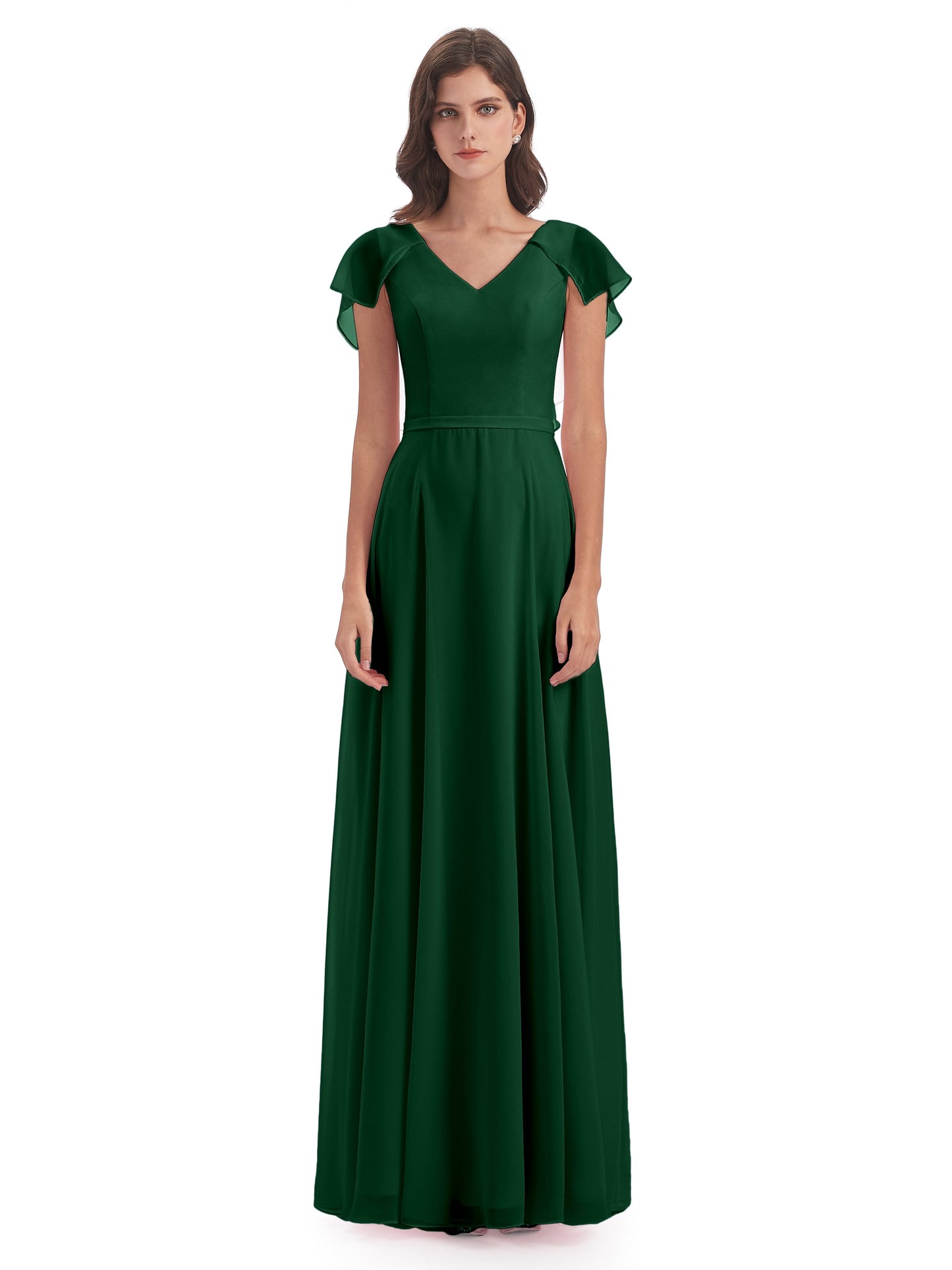 Paityn Sheath V-neck Ruffles Chiffon Long Bridesmaid Dresses