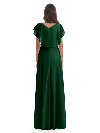Paityn Sheath V-neck Ruffles Chiffon Long Bridesmaid Dresses