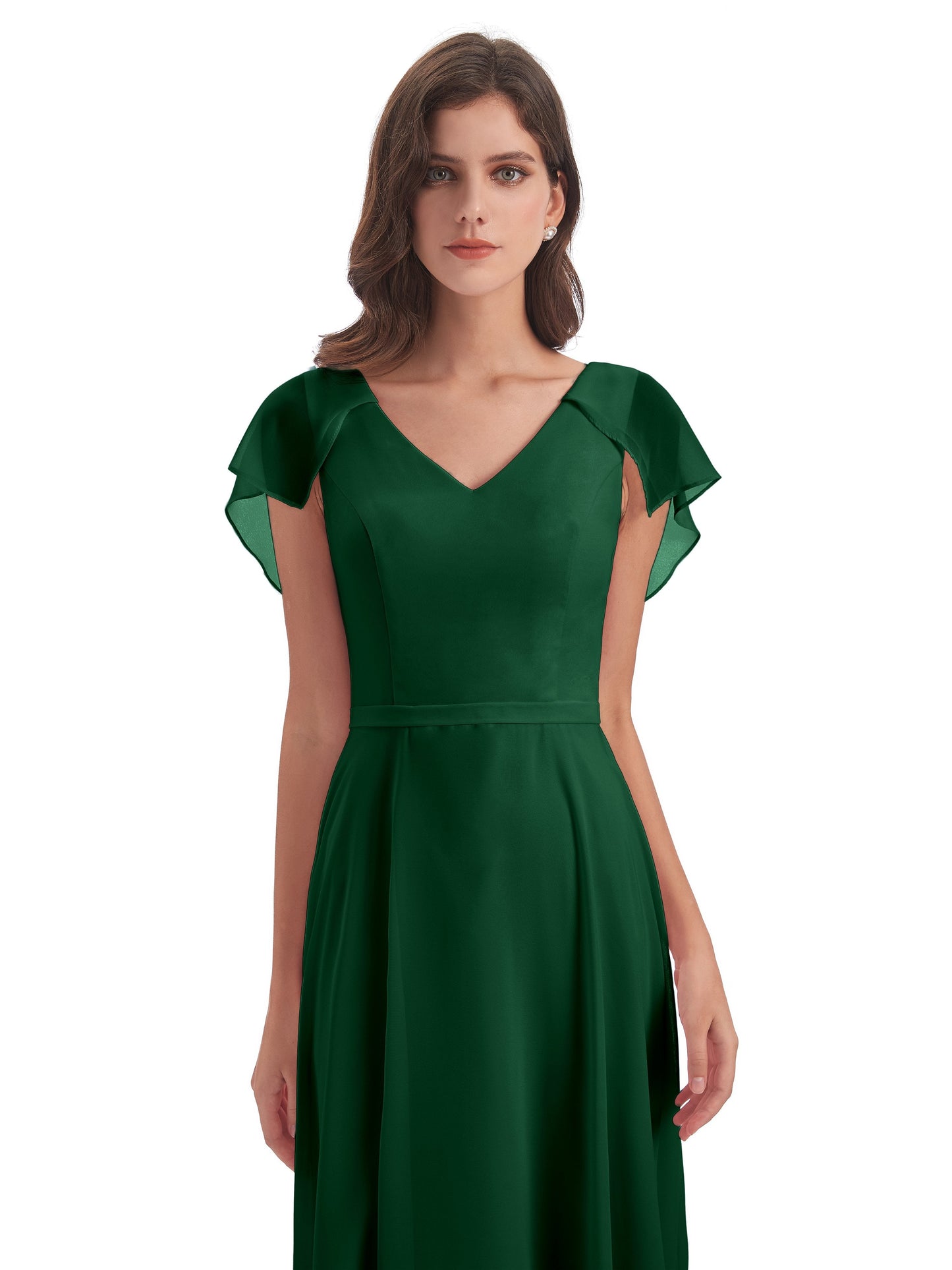 Paityn Sheath V-neck Ruffles Chiffon Long Bridesmaid Dresses