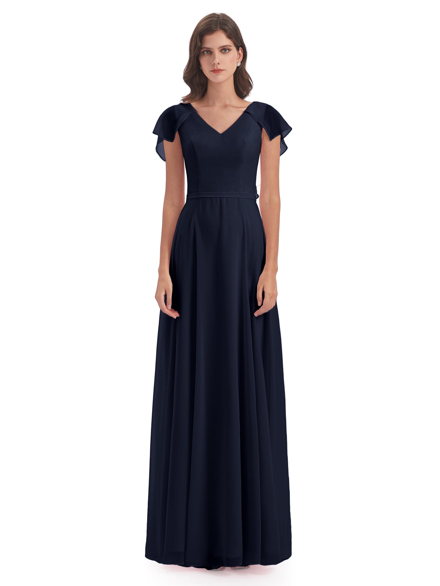 Paityn Sheath V-neck Ruffles Chiffon Long Bridesmaid Dresses