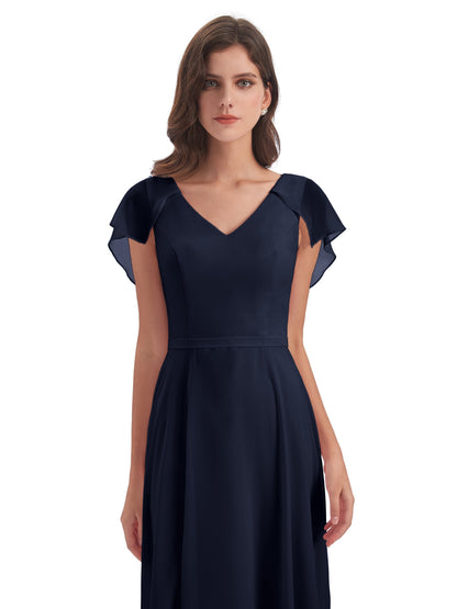Paityn Sheath V-neck Ruffles Chiffon Long Bridesmaid Dresses